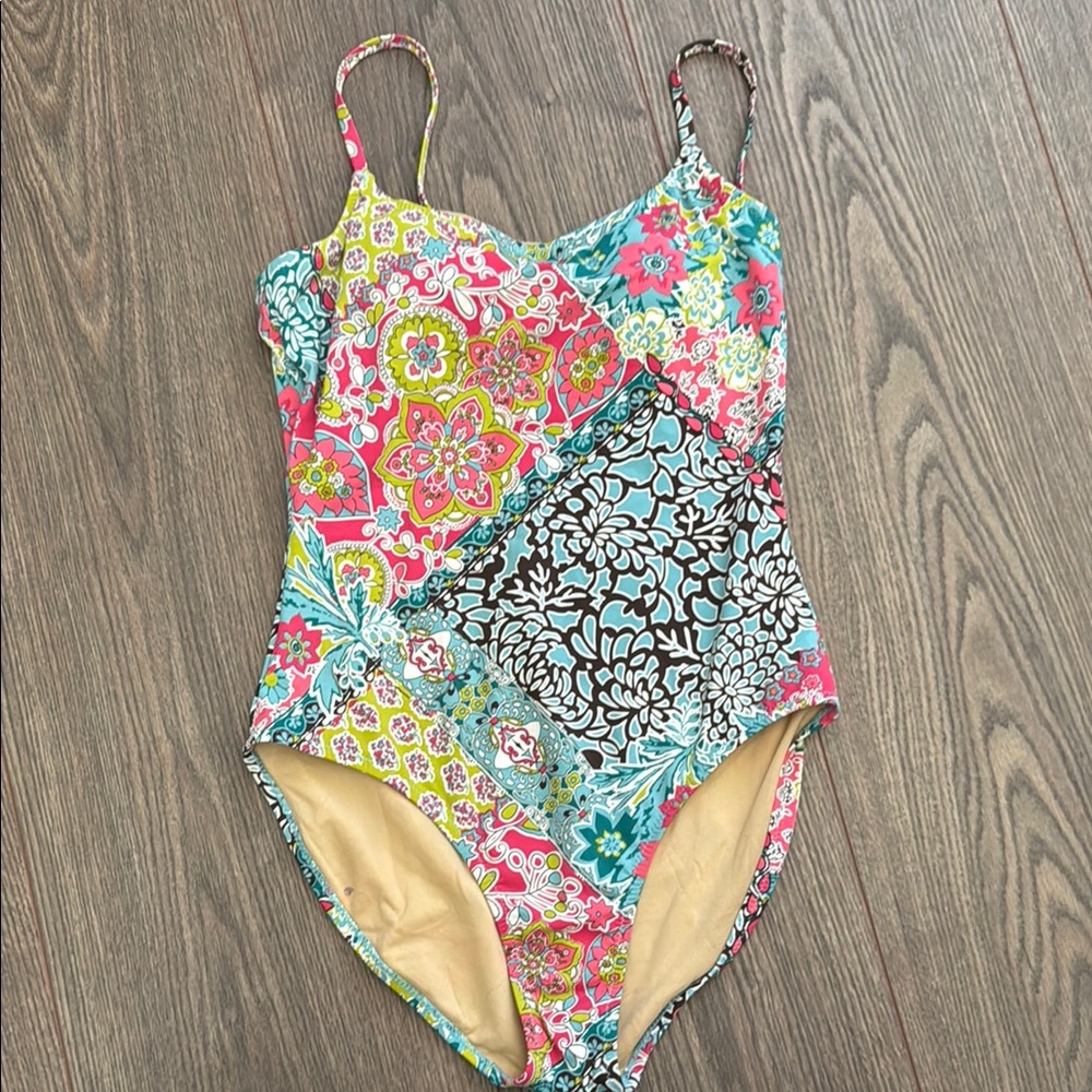 Garnet Hill Multi-Color Floral Patchwork One-Piece Swimsuit
